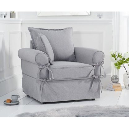 An Image of Riggs Linen Armchair In Grey With Padded Seat And Back