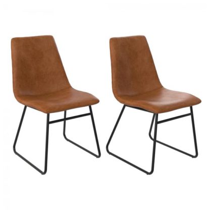 An Image of Bowden Caramel Maple Faux Leather Dining Chairs In Pair
