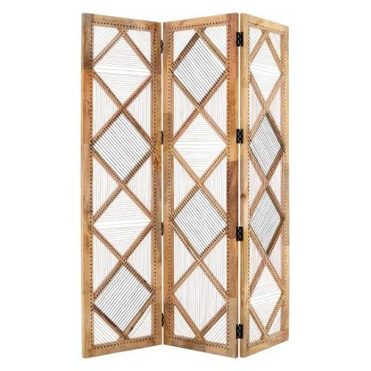 An Image of Bettina Wooden 3 Sections Room Divider In Natural