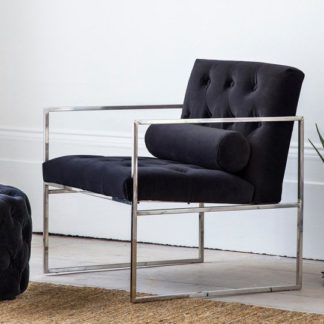 An Image of Sergio Jet Velvet Bedroom Armchair With Metal Frame