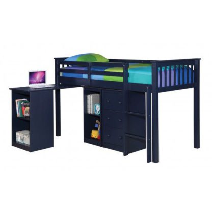 An Image of Milli Solid Navy Blue Finish Sleep Station With Pull Out Desk