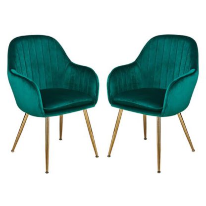 An Image of Lara Forest Green Dining Chair With Gold Legs In Pair