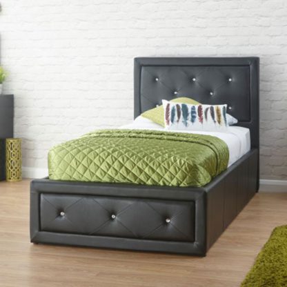 7c837e304ce9bab8ed40582965c1b857b79c815aec62cfcd5da6ef5db16c6449.jpg An Image of Hollywood Faux Leather Single Bed In Black