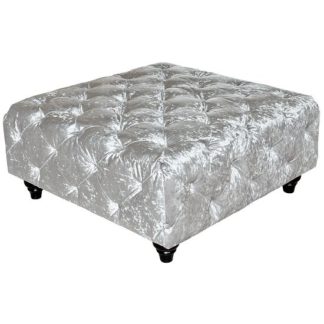 An Image of Chetek Crushed Velvet Ottoman In Silver With Woodent Legs