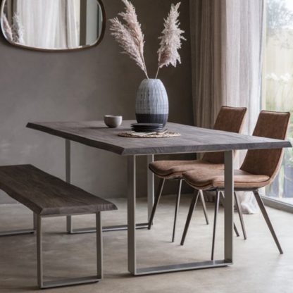 An Image of Huntington Wooden Dining Bench In Grey With Metal Stand