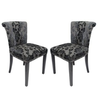An Image of Calgary Baroque Fabric Dining Chair In Charcoal In A Pair
