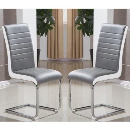 An Image of Symphony Dining Chair In Grey And White PU In A Pair