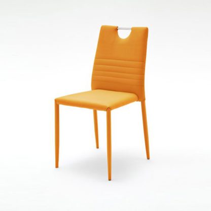 7d59d8f98bbe6fb6dde2bf6e7143ed68eed9dc0758bf2f812e55b444beb9d5ce.jpg An Image of Meda Dining Chair In Orange Tubular With PU Coated