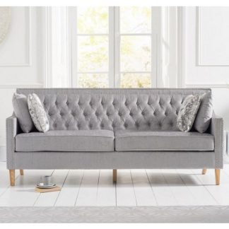 An Image of Bellard Fabric 3 Seater Sofa In Grey Plush And Natural Ash Legs