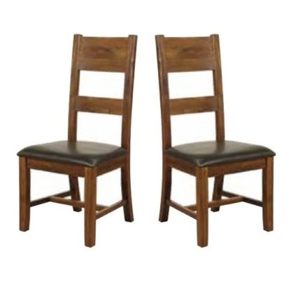 An Image of Ross Ladderback Faux Leather Dining Chair In Acacia In A Pair