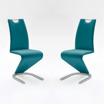 An Image of Amado Dining Chair In Petrol Faux Leather In A Pair