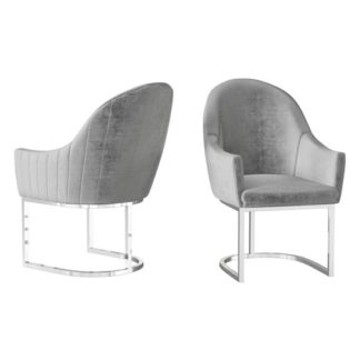 An Image of Viola Silver Grey Velvet Fabric Dining Chairs In Pair