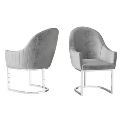 7dc9295b29f72accb3f93560e8a4abe66b12b0fe4acc1fe82597906aecc38b03.jpg An Image of Viola Silver Grey Velvet Fabric Dining Chairs In Pair