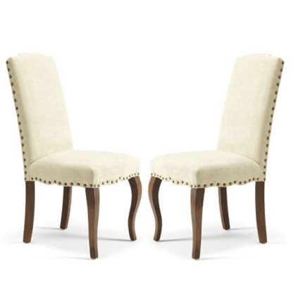 An Image of Madeline Dining Chair In Pearl Fabric And Walnut Legs in A Pair