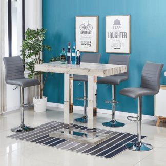 An Image of Caprice Modern Bar Table In Grey Oak Effect And 4 Ripple Stools