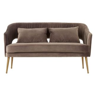 An Image of Agnetas Velvet Two Seater Sofa In Grey With Gold Finish Legs