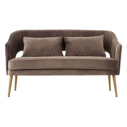 7df7c73d15c697103a31e86dcc0693d2a41d439629d34a89699cb80f100c33cd.jpg An Image of Agnetas Velvet Two Seater Sofa In Grey With Gold Finish Legs