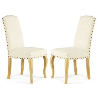 An Image of Madeline Dining Chair In Pearl Fabric And Oak Legs in A Pair