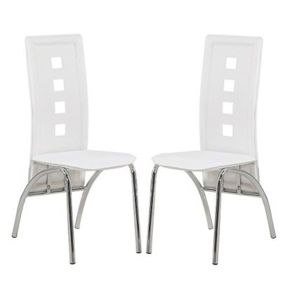 7e9aa1f6091e9f1fb15850891e69de9c730d7114a9ef8f42ea34f6b2db223885.jpg An Image of Bellini Dining Chairs In White Faux Leather In A Pair
