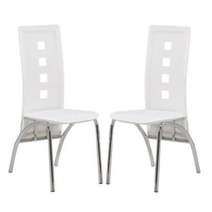 An Image of Bellini Dining Chairs In White Faux Leather In A Pair