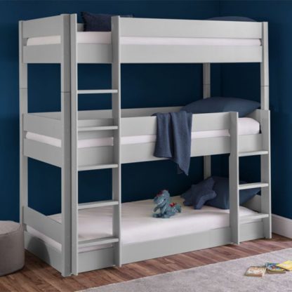 An Image of Trio Wooden Bunk Bed In Dove Grey