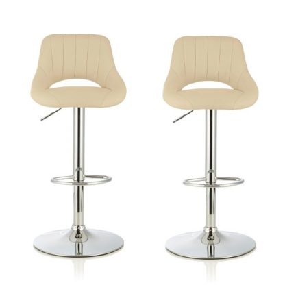 An Image of Shello Bar Stool In Cream Faux Leather And Chrome Base In A Pair