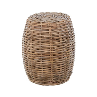 An Image of Helvetios Wooden Rattan Stool In Natural