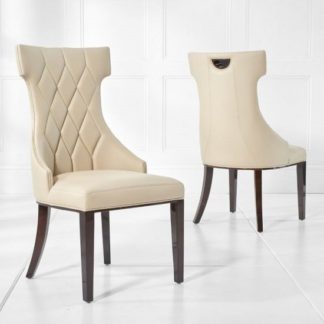 An Image of Tybrook Cream Faux Leather Dining Chair With Wood Legs In A Pair