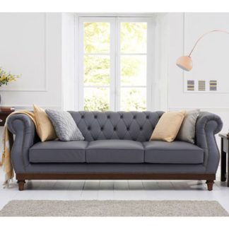 An Image of Ruskin 3 Seater Sofa In Grey Leather With Dark Ash Legs