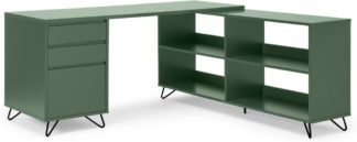An Image of Elona Corner Desk with Open Sideboard, Fern Green & Black