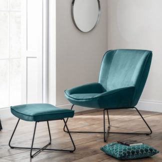 An Image of Mila Velvet Bedroom Chair With Stool In Teal