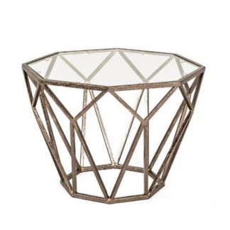 An Image of Nicole Glass Side Table Octagonal With Antique Bronze Frame