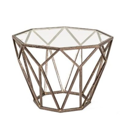 7f63753cdf2580d86fa46fcaf25d08451844ed9d64c88ec321c9a96e53127a53.jpg An Image of Nicole Glass Side Table Octagonal With Antique Bronze Frame