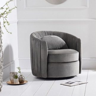 An Image of Medan Modern Swivel Sofa Chair In Grey Velvet