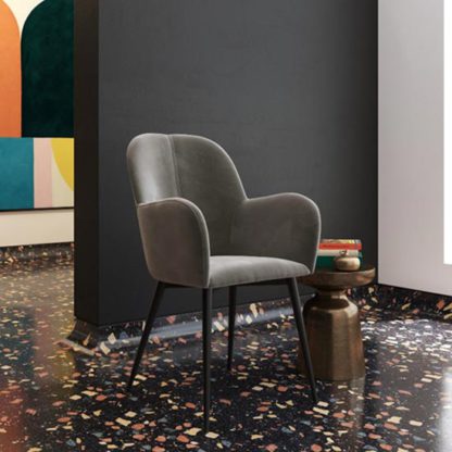 7facf29ea10b38c920179b77ea45c1815183729f47afd8ea1ff7a8ae7e59162f.jpg An Image of Fitz Velvet Bedroom Chair In Grey