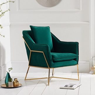 An Image of Baron Modern Accent Chair In Green Velvet With Gold Frame