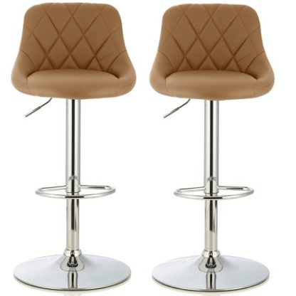 7ff8de62716981d735a42894b87d6cf8f07a5e9c3c3e5daf34dc44df82093b58.jpg An Image of Trezzo Modern Bar Stool In Taupe Faux Leather In A Pair
