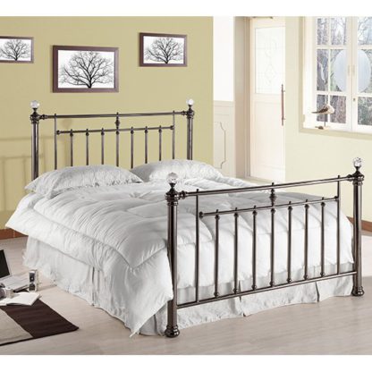 An Image of Alexander Black Metal King Size Bed With Crystal Finials