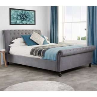 An Image of Andriana Fabric King Size Bed In Grey Velvet With Wooden Feet