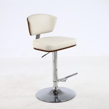 An Image of Aviator Bar Stool In Cream Faux Leather With Chrome Base