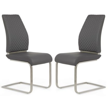 An Image of Adene Dining Chair In Grey Faux Leather In A Pair