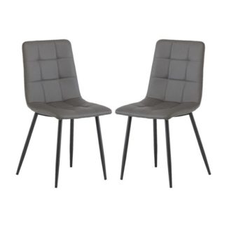 An Image of Virgo Grey Faux Leather Dining Chairs In Pair
