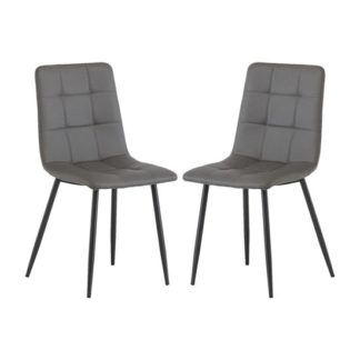 An Image of Virgo Grey Faux Leather Dining Chairs In Pair