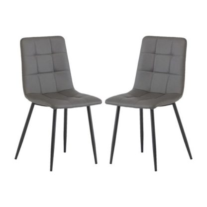 An Image of Virgo Grey Faux Leather Dining Chairs In Pair
