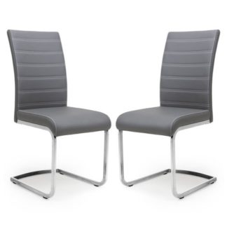 An Image of Callisto Grey Leather Cantilever Dining Chair In A Pair
