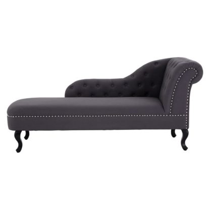 An Image of Trento Chaise Lounge Right Arm In Grey Linen With Stud Details