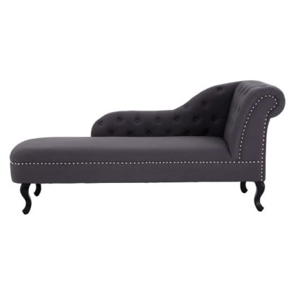 809c1753e6d3bef7a253bf24a9fecac88103aff4ae8f17da20d4173375387a8e.jpg An Image of Trento Chaise Lounge Right Arm In Grey Linen With Stud Details
