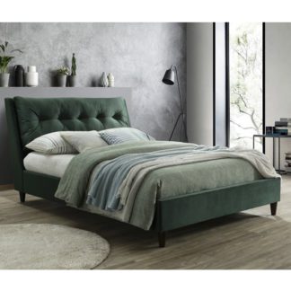 An Image of Megan Velvet Upholstered King Size Bed In Green