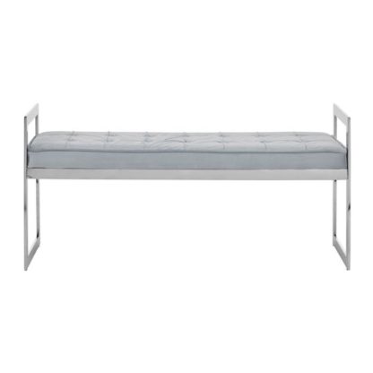 80aa4e2db1add3257256316663bdf478fb022643a100f94dc3d185aa7d8cebe4.jpg An Image of Alluras Powder Blue Velvet Button Tufted Bench With Silver Base