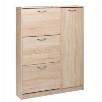 An Image of Swift Wooden Shoe Cabinet In Sonoma Oak With 3 Flaps And 1 Door